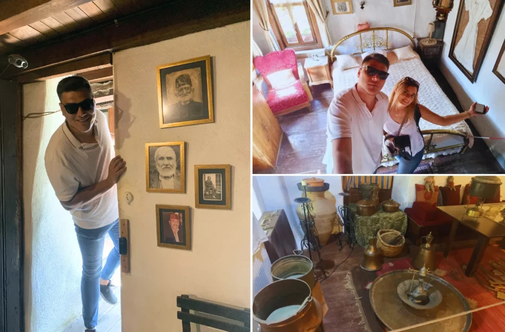 Cumalıkızık Küpeli Ev’in iç mekânından geleneksel Osmanlı evi dekorasyonu ve etnografik objeler